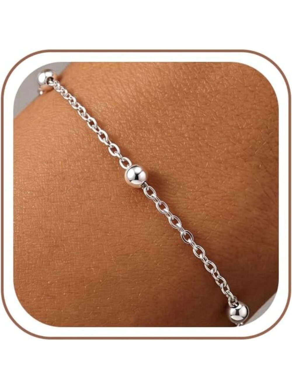 Sterling Silver Beaded Chain Bracelet for Women, Adjustable 6.5-8", Holiday Gift